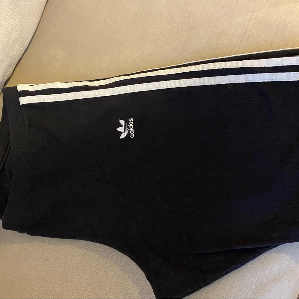 adidas Women's Black Athletic Shorts with White Stripes 17 inches - Picture 2 of 5